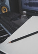 Piano keyboard, pen and sheet. Concept of composing song.