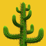 Fototapeta Miasto - 3d Low poly cartoon stylized  cactus. Plant isolated on vivid yellow background. .