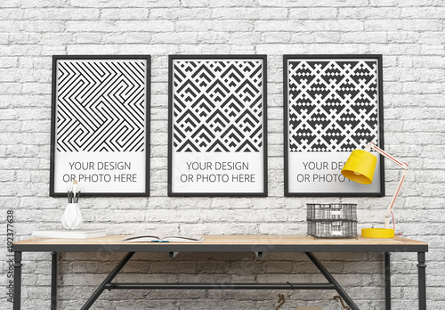 Download 3 Vertical Framed Posters In An Office Mockup 1 Buy This Stock Template And Explore Similar Templates At Adobe Stock Adobe Stock PSD Mockup Templates