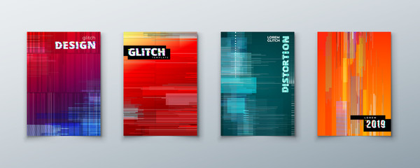 Wall Mural - Trendy glitch covers design with geometric pattern. Modern vector illustration.