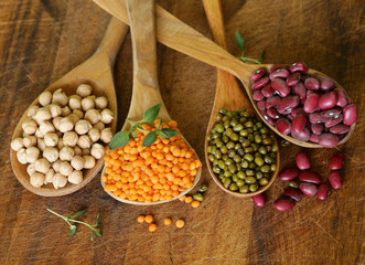 Wall Mural - various kinds of legumes - beans, lentils, chickpeas, mung beans