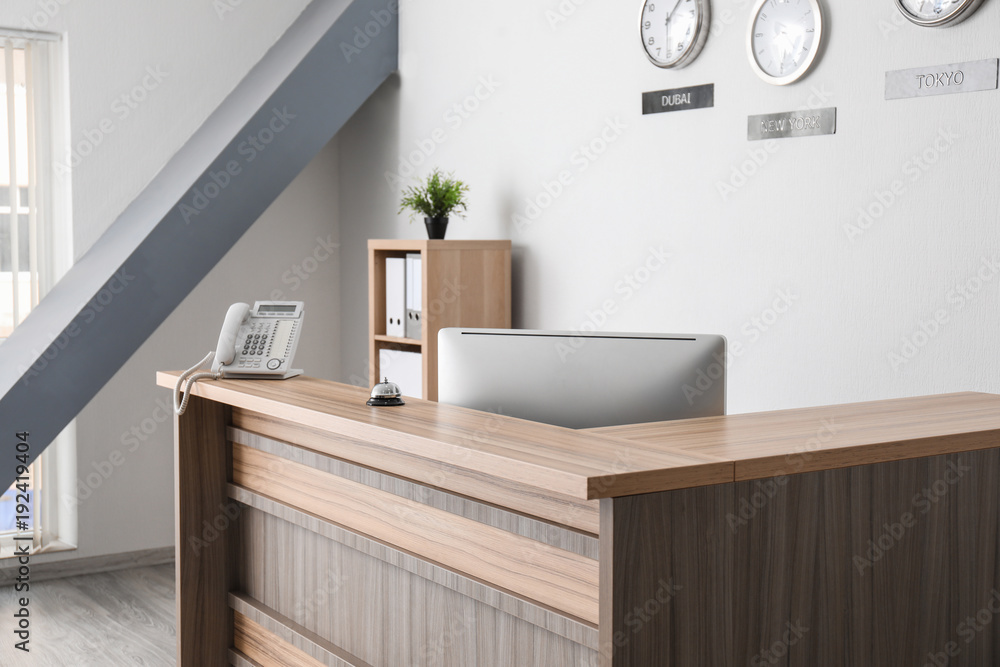 Reception desk in hotel