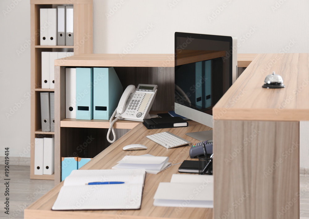 Reception desk in hotel
