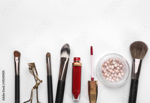 Decorative Cosmetics And Tools Of Professional Makeup Artist On