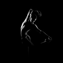 Wall Mural - Black and white silhouette of male ballet dancer.