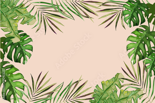 Exotic tropical palm tree. Frame border background. Summer vector illustratio...