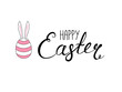 Hand written Happy Easter lettering with cute cartoon egg with rabbit ears. Isolated objects on white. Vector illustration. Festive design elements. Concept for greeting card, invitation.
