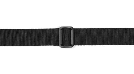 Black nylon fastening belt, strap isolated on white background