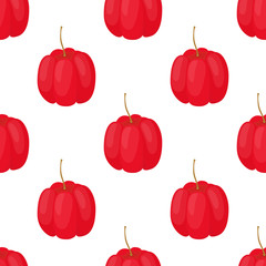 Vector acerola berry seamless pattern. Cherry superfood. Cartoon flat style