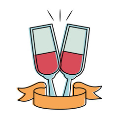 Sticker - champagne cups with ribbon vector illustration design