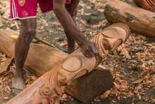 Wooden Tam Tams Or Split Gongs Sculpted Out Of Tree Trunks Representative Of The Local Men. Olal Village Ranon,Ambrym Island, Malampa Prov, Vanuatu.