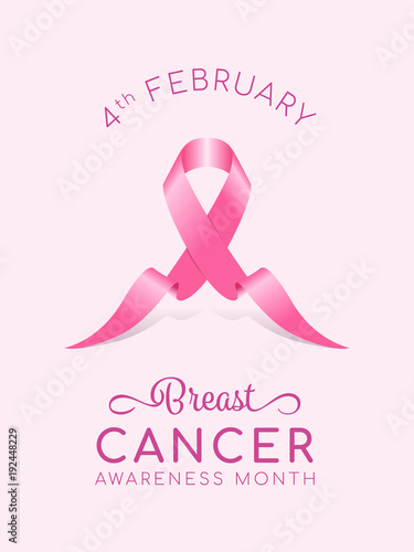 Breast Cancer Awareness Month Banner With Pink Ribbon Sign On Soft