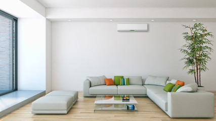 Modern interior with air conditioning 3D rendering illustration