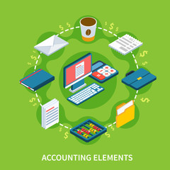 Wall Mural - Accountancy Isometric Round Composition