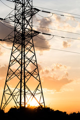 silhouette of high voltage electrical pole structure