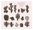 Vector collection of black hand drawn cactus sketch collection isolated on white background. Flat cactus icon set. Nature elements illustration.