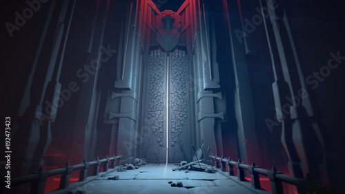 Fotomural Mysterious dungeon with opening gates in blue tones