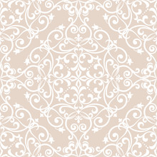 Floral Pattern. Wallpaper Baroque, Damask. Seamless Vector Background. White And Pink Ornament