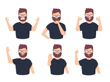 Set Of Male Character With Different Gestures And Emotions. Vector Illustration In A Flat Style