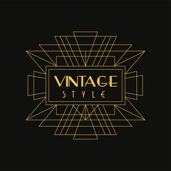 Sticker - Vintage style logo, art deco design element in golden and black colors, luxury geometric monogram vector Illustration