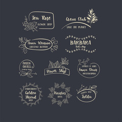Wall Mural - vector set of handdrawn floral logos.