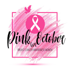 Wall Mural - Breast Cancer Awareness Month Vector Ribbon imitation of hand drawn background