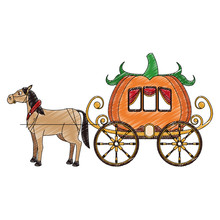 Pumpkin Carriage With Horse Cartoon Icon Vector Illustration Graphic Design