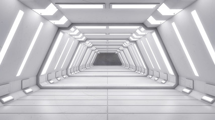 3D render. Futuristic corridor interior architecture