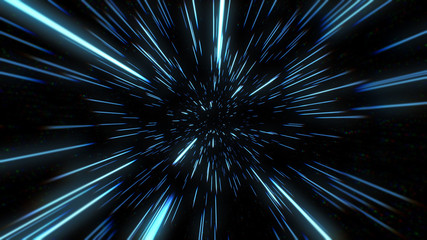 abstract of warp or hyperspace motion in blue star trail. exploding and expanding movement 3d illust