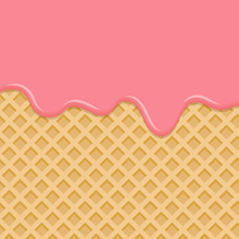 Dessert With Pink Cream, Melted On Wafer Background.