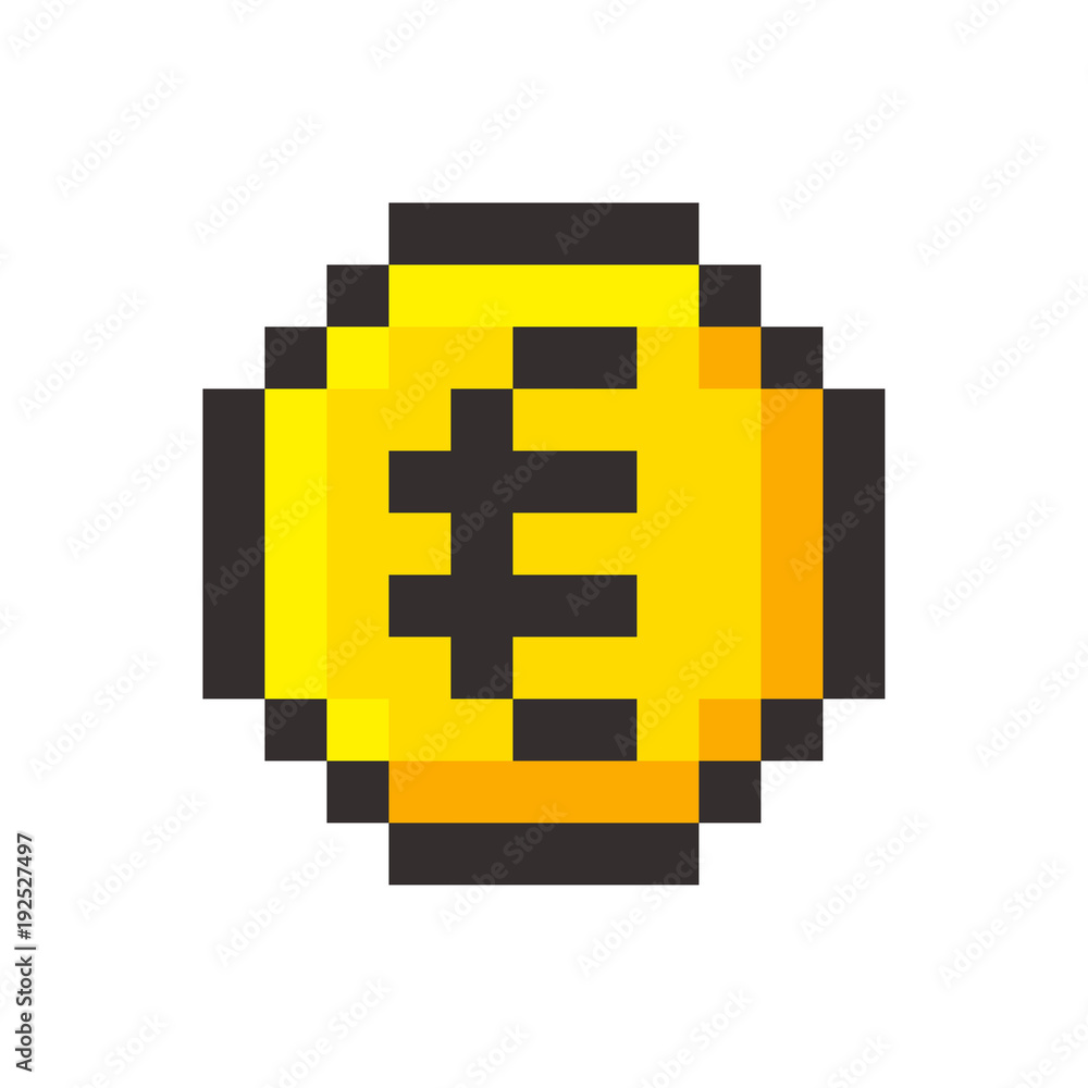 Pixel art euro golden coin retro video game 스톡 벡터 | Adobe Stock