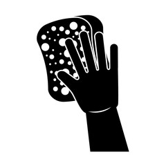 Poster - cleaning glove and sponge equipment work vector illustration black and white design