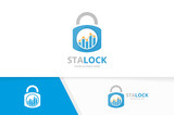 Fototapeta Panele - Vector graph and lock logo combination. Diagram and safe symbol or icon. Unique chart and padlock logotype design template.