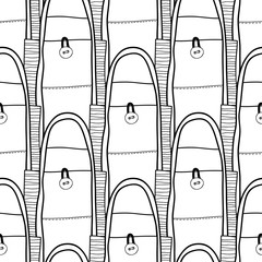 Fashionable handbags. Black and white seamless pattern of bags for coloring book.