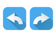 Right and left curved arrows. Square blue signs