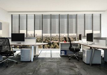 Modern business office with multiple workstations