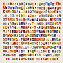 Cutout Letters Numbers And Symbols From Newspapers And Magazines For Creating Colorful Funny Messages.  