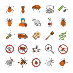 Poster - Pest control color icons set