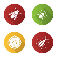 Sticker - Pest control flat design long shadow glyph icons set