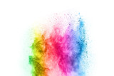 Fototapeta Tęcza - Colorful powder explosion on white background.