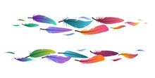 Set Of Brushes With Colored Feathers. Vector Boho Element For Invitations, Banners And Your Design