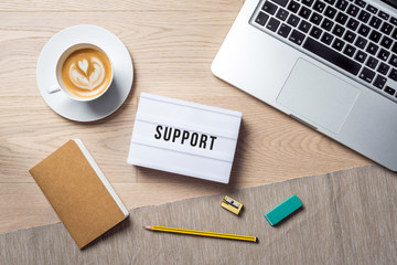 Wall Mural - Support writing in lightbox lying on desk as flatlay