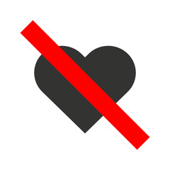 Sticker - NO LOVE crossed out sign. Black heart icon. Vector.