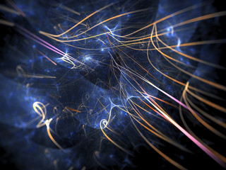 Wall Mural - orange glowing particle trajectories in quantum world