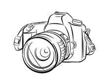 Modern Camera In Outline Style.