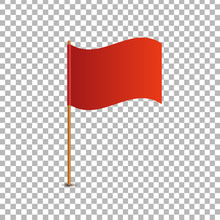 Vector Realistic Isolated Red Flag For Decoration And Covering On The Transparent Background. Concept Of Pointer, Tag And Important Sign.