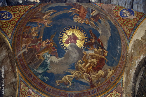Fotografie, Obraz Fresco Art Work in Kerepesi Cemetery Budapest Hungary