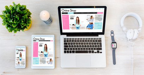 Sticker - top view devices with online shop on screen