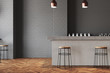 Gray wall bar and cafe interior