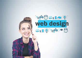 Smiling teen girl, web design